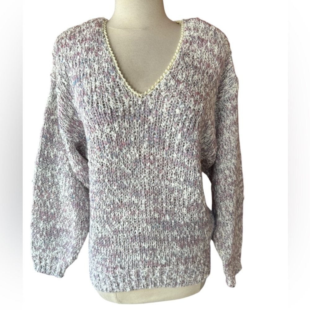 1980s Expressly for Joyce V-Neck Multicolor Knit Sweater